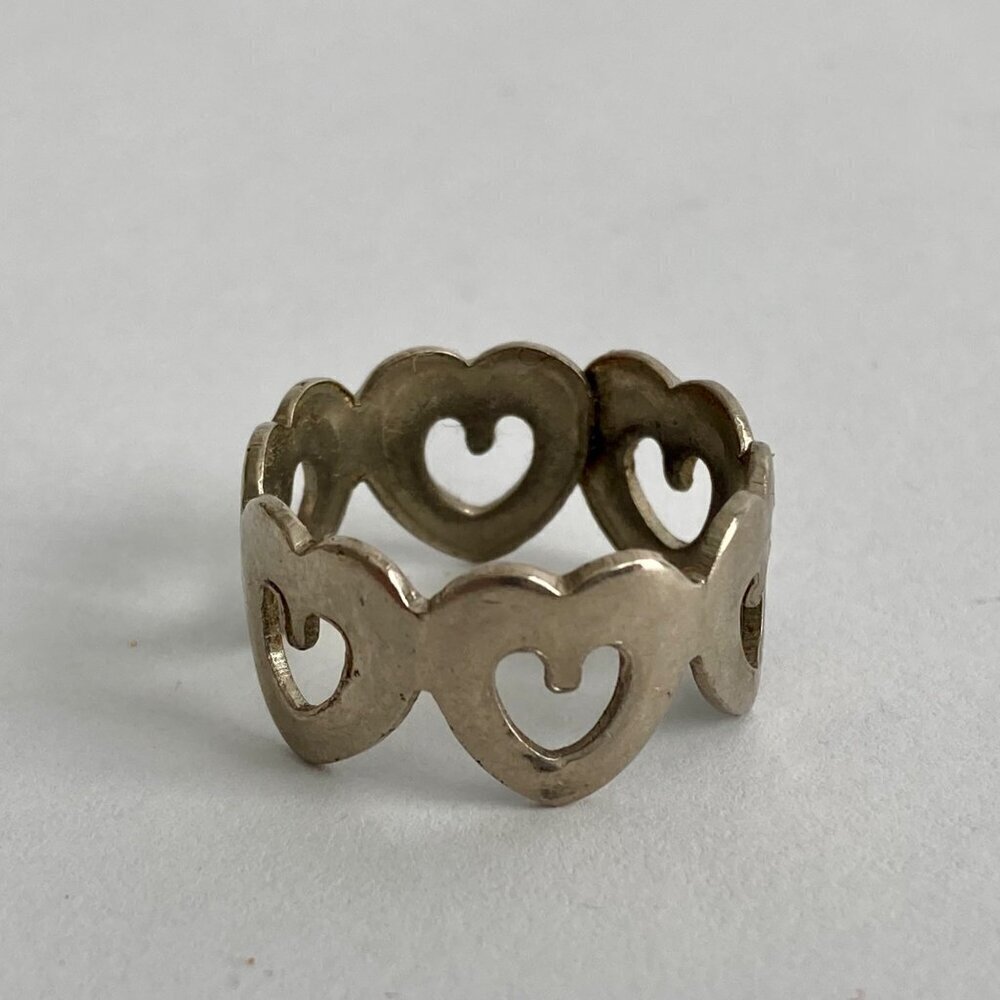Vintage Silver Repeating Hearts Adjustable Ring Estate Find - Picture 1 of 2